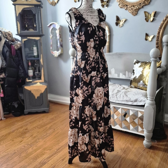 Lapis Black and Cream Floral Maxi Dress Medium - Picture 3 of 7
